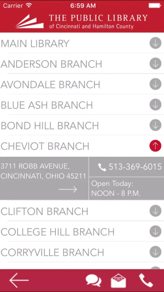 Ảnh chụp màn hình của Cincinnati Public Library App