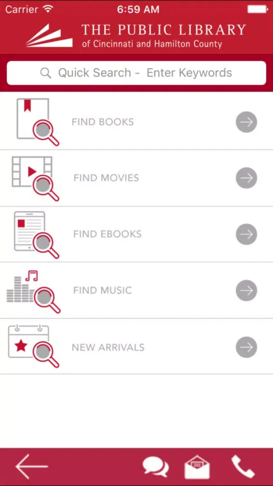 Ảnh chụp màn hình của Cincinnati Public Library App