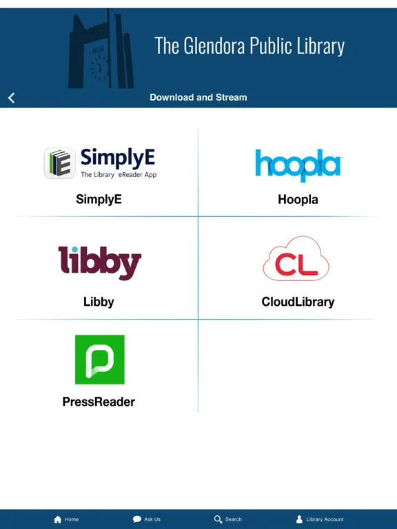 Tangkapan skrin Glendora Public Library iPad 