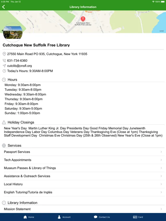 Tangkapan skrin Cutchogue New Suffolk Free Lib iPad 