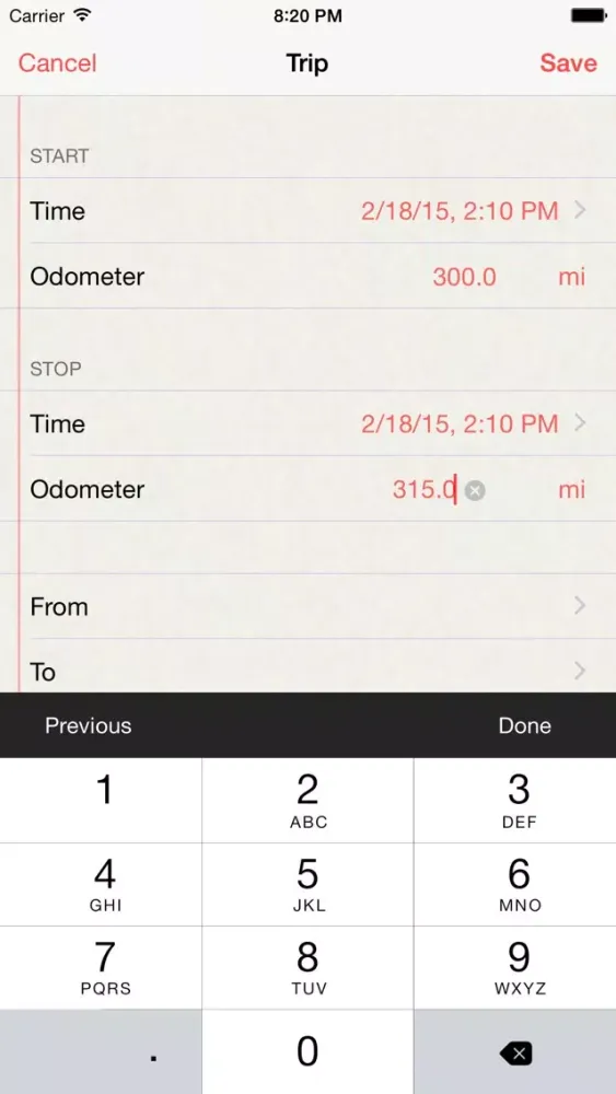 Tangkapan skrin Mileage & Trip