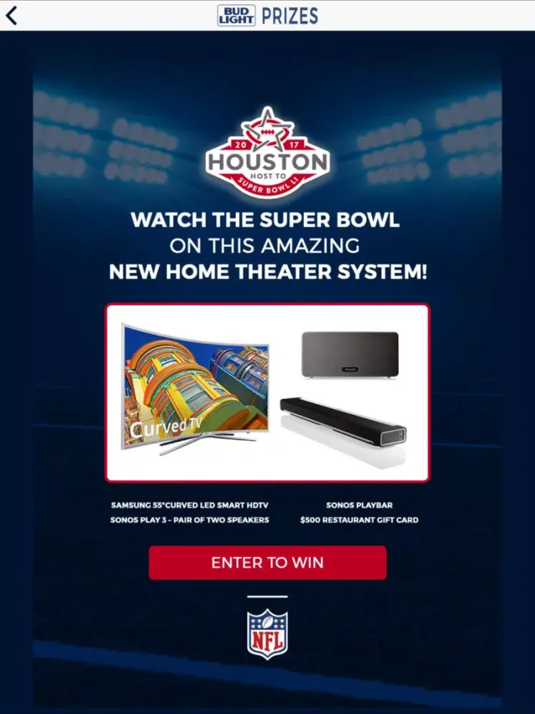 Super Bowl Prizes from Bud Light iPad 應用截圖