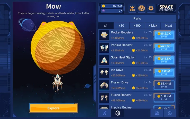 Capturas de tela do Space Colonizers Idle Clicker