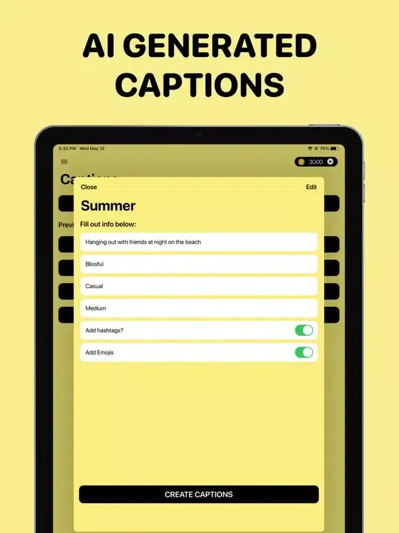 Tangkapan layar AI Caption Generator