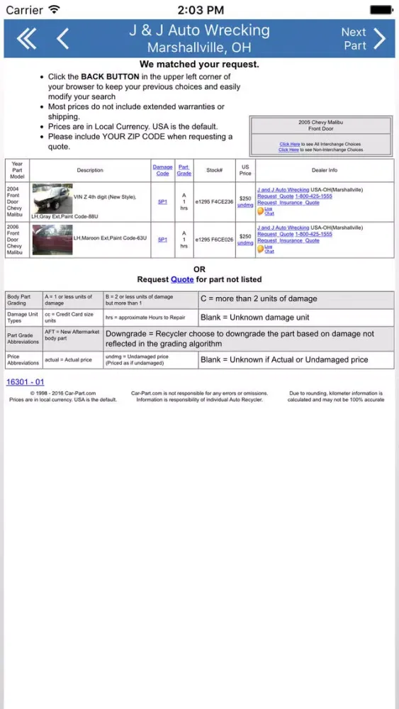 Tangkapan skrin J & J Auto Wrecking Inc