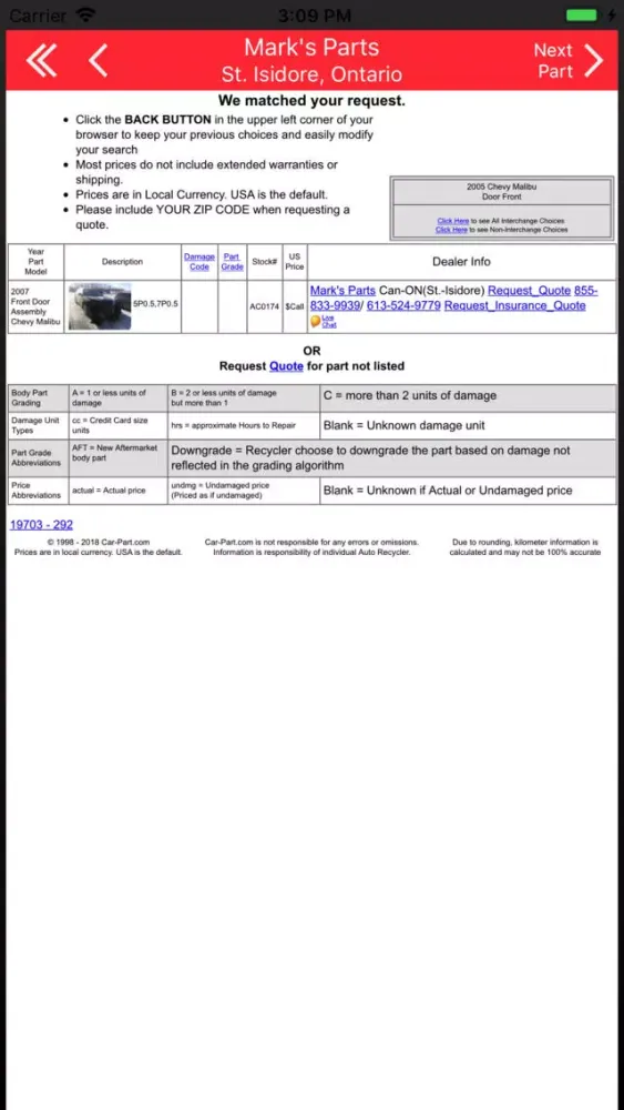Screenshot di Mark's Parts - St. Isidore ON