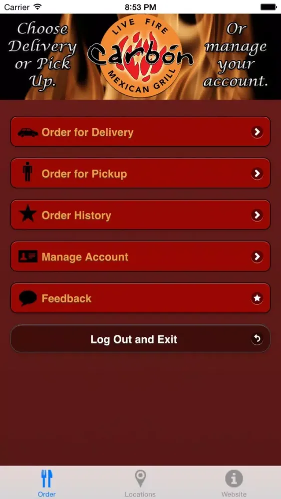 Carbón Live Fire Mexican Grill Mobile Ordering 스크린샷