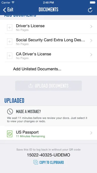 Document Upload Screenshots