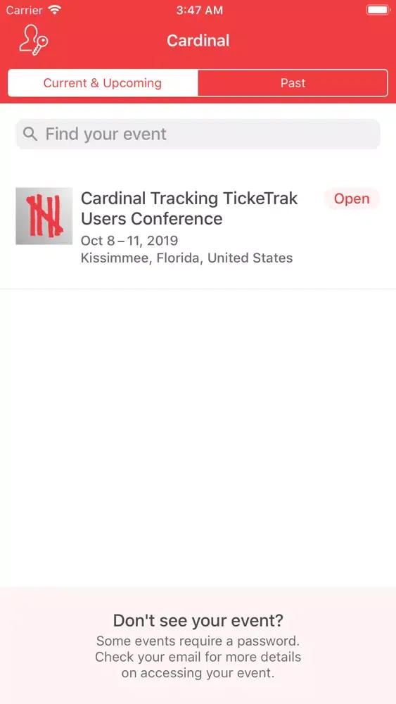 ภาพหน้าจอของ Cardinal Tracking Events