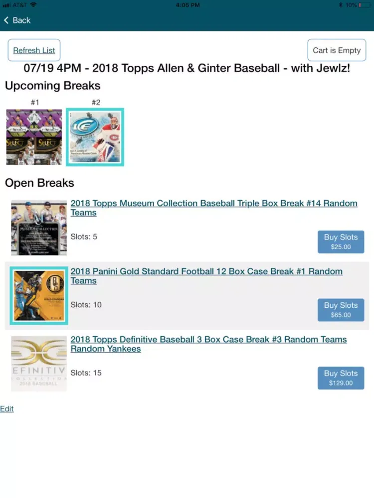 Cardsmiths Breaks App iPad  Screenshots