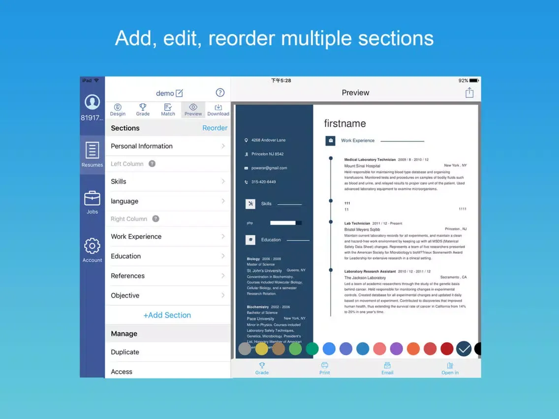 Resume Builder with PDF maker iPad  Screenshots