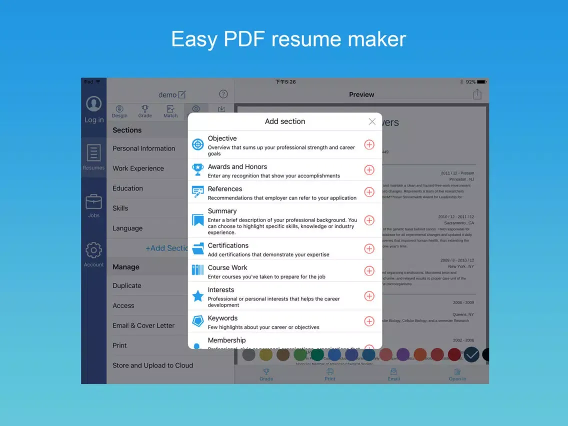 Resume Builder with PDF maker iPad  Screenshots