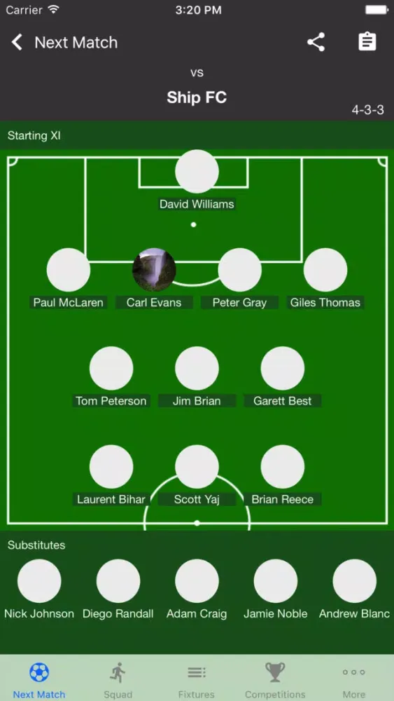 ภาพหน้าจอของ Squad Selector