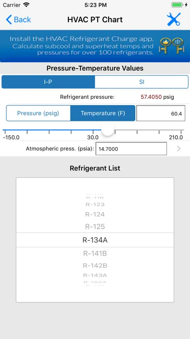 HVAC PT Chart 스크린샷