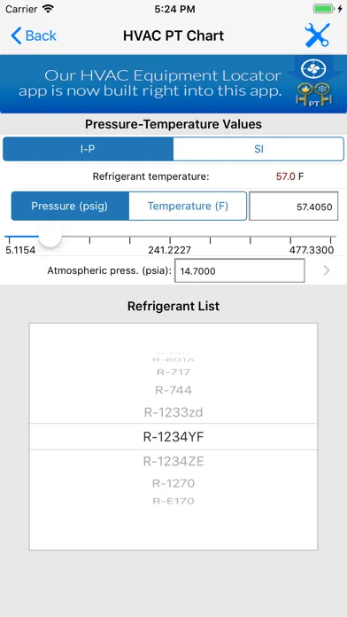 HVAC PT Chart 스크린샷