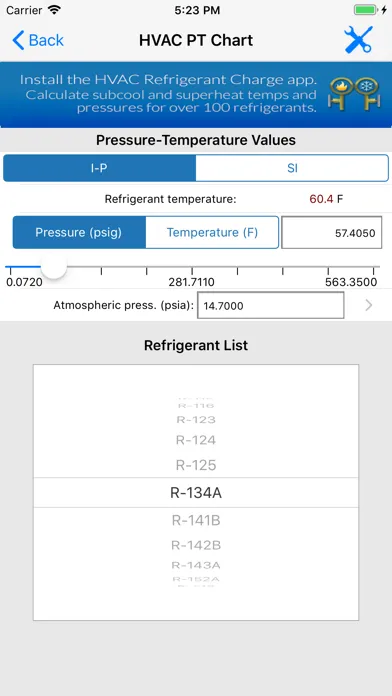 HVAC PT Chart 스크린샷