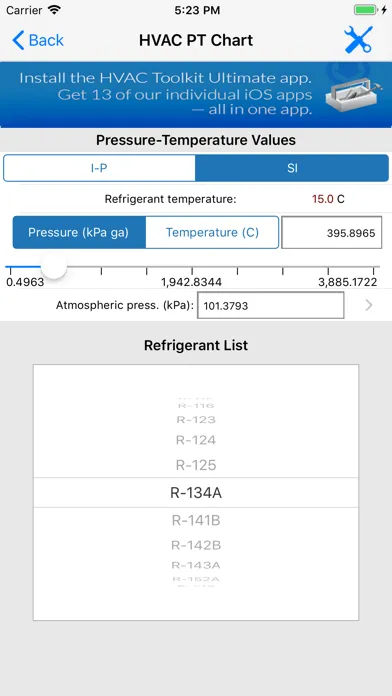 HVAC PT Chart 스크린샷