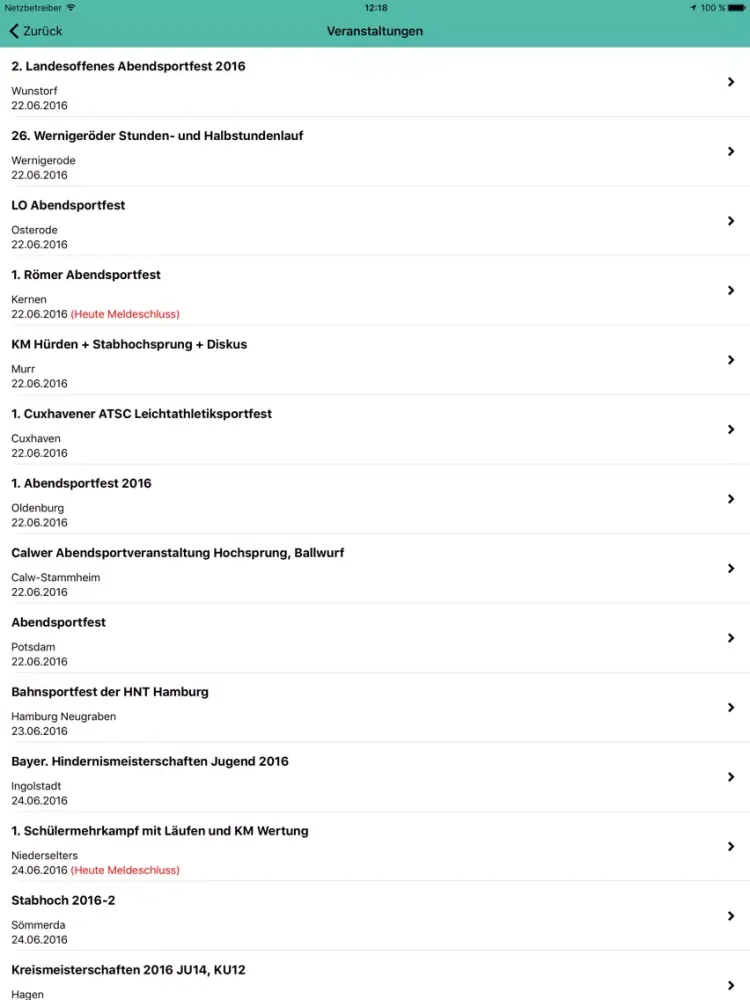 Leichtathletik Veranstaltungen iPad  Screenshots
