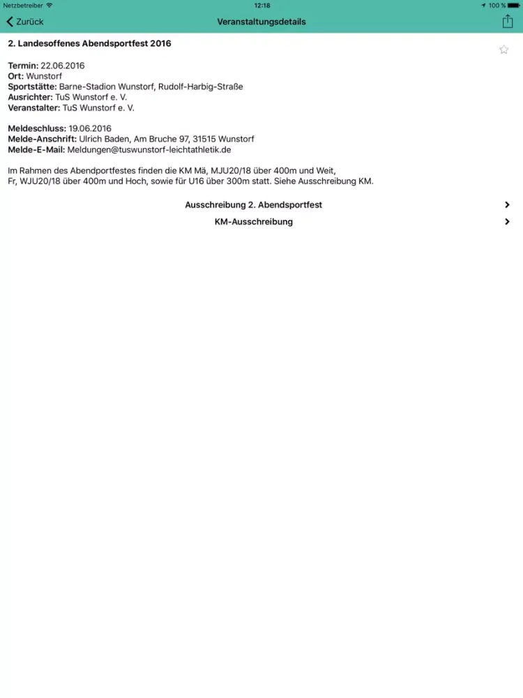 Leichtathletik Veranstaltungen iPad  Screenshots