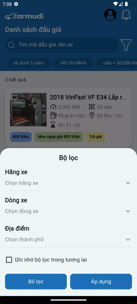 Captures d'écran de Carmudi - Đấu giá ô tô