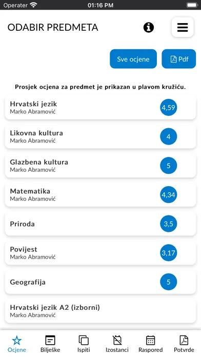 Captures d'écran de e-Dnevnik