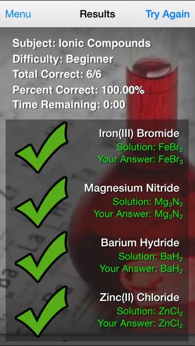 Zrzuty ekranu Chemistry Formula Practice