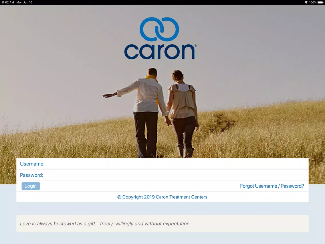 Ảnh chụp màn hình của Caron Recovery Network iPad 