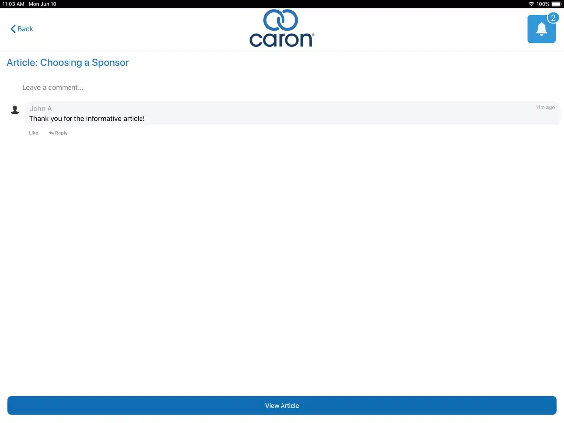 Screenshot di Caron Recovery Network iPad 