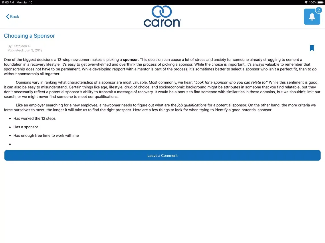 Screenshot di Caron Recovery Network iPad 