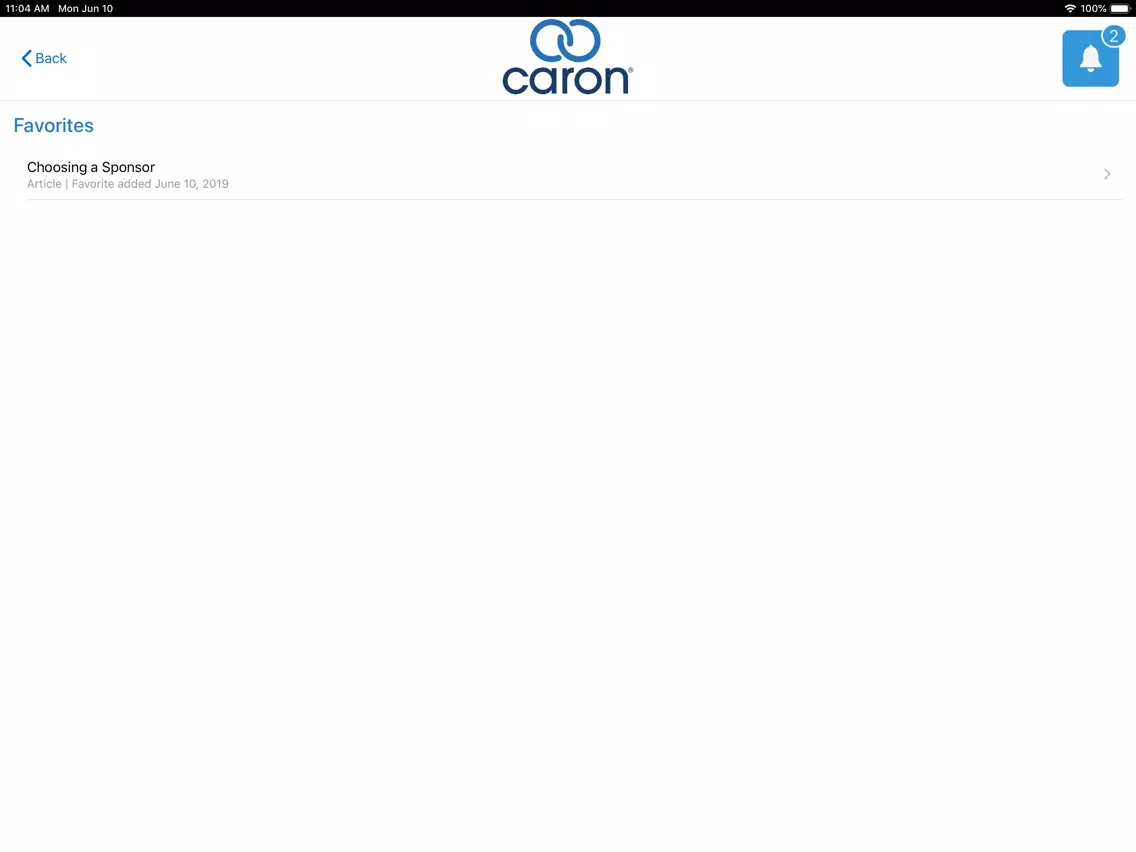 Ảnh chụp màn hình của Caron Recovery Network iPad 