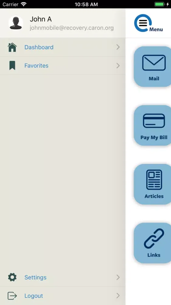 Screenshot di Caron Recovery Network