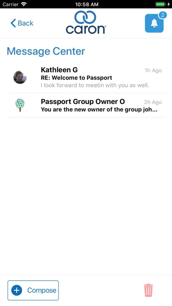 Screenshot di Caron Recovery Network