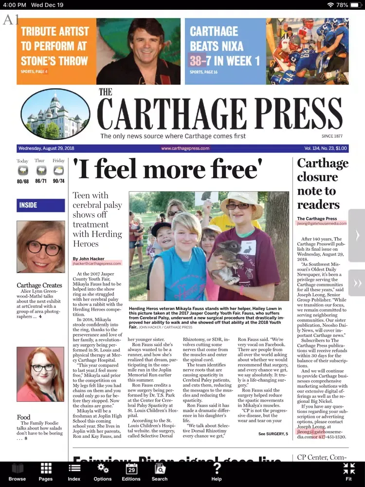 Tangkapan layar Carthage Press eEdition iPad 