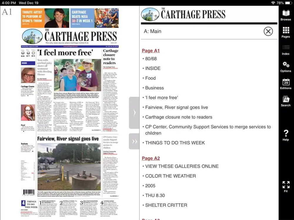 Tangkapan layar Carthage Press eEdition iPad 