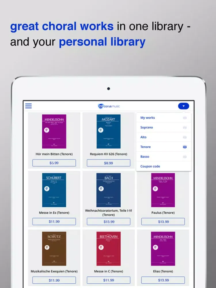 Tangkapan layar carus music iPad 
