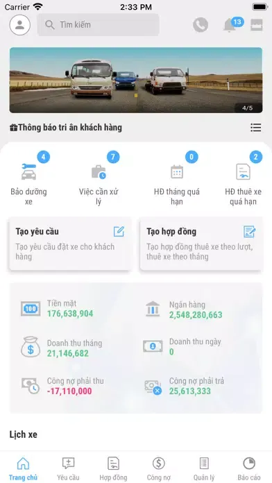 Tangkapan skrin CarVip - Quản lý thuê xe ô tô