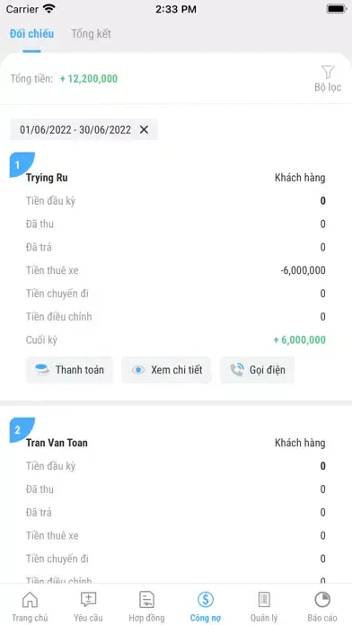 Tangkapan skrin CarVip - Quản lý thuê xe ô tô