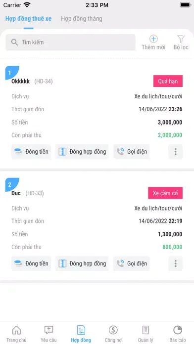 Tangkapan skrin CarVip - Quản lý thuê xe ô tô