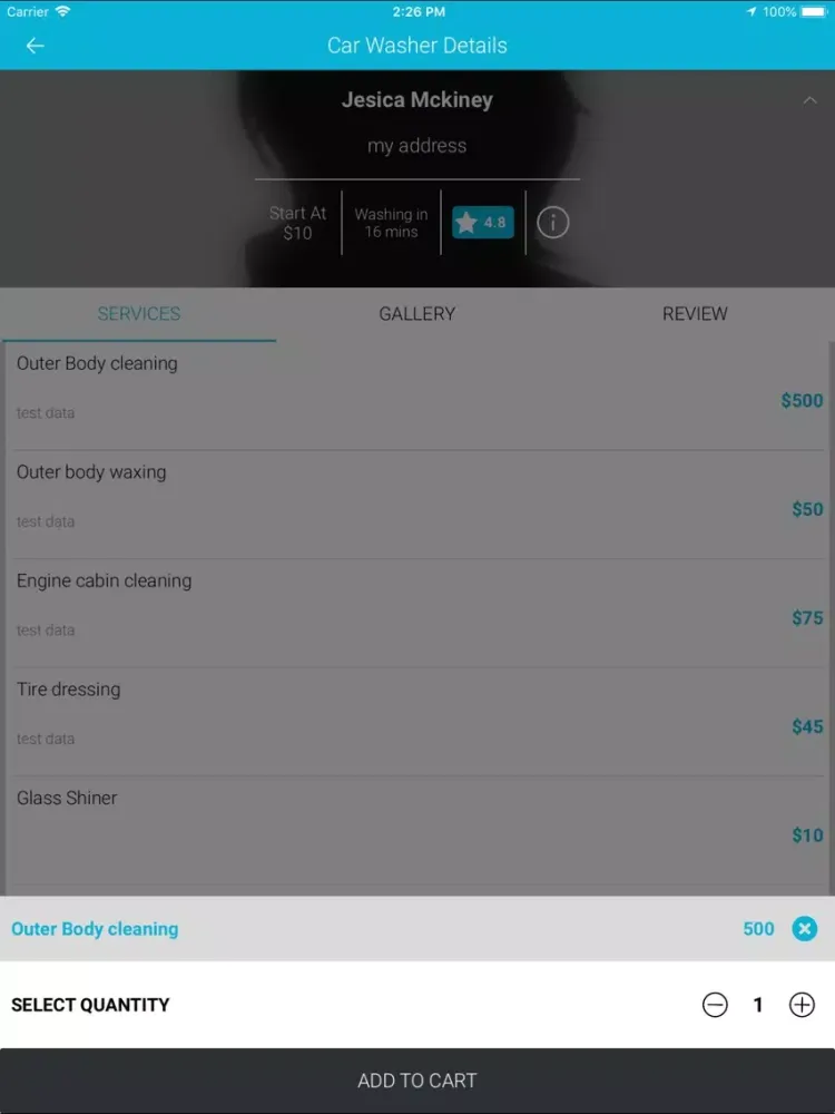 Tangkapan layar CubeCarWashPro User iPad 