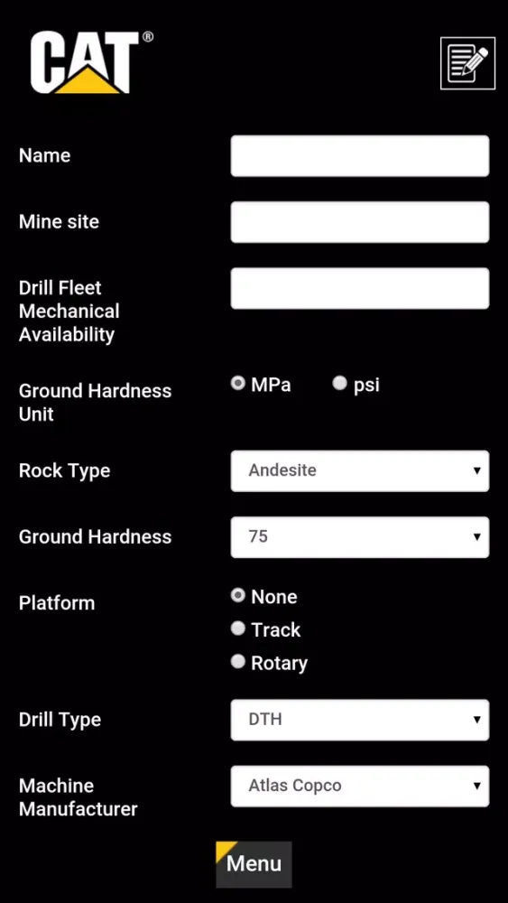 Screenshot di Cat® Drill Cycle Timer