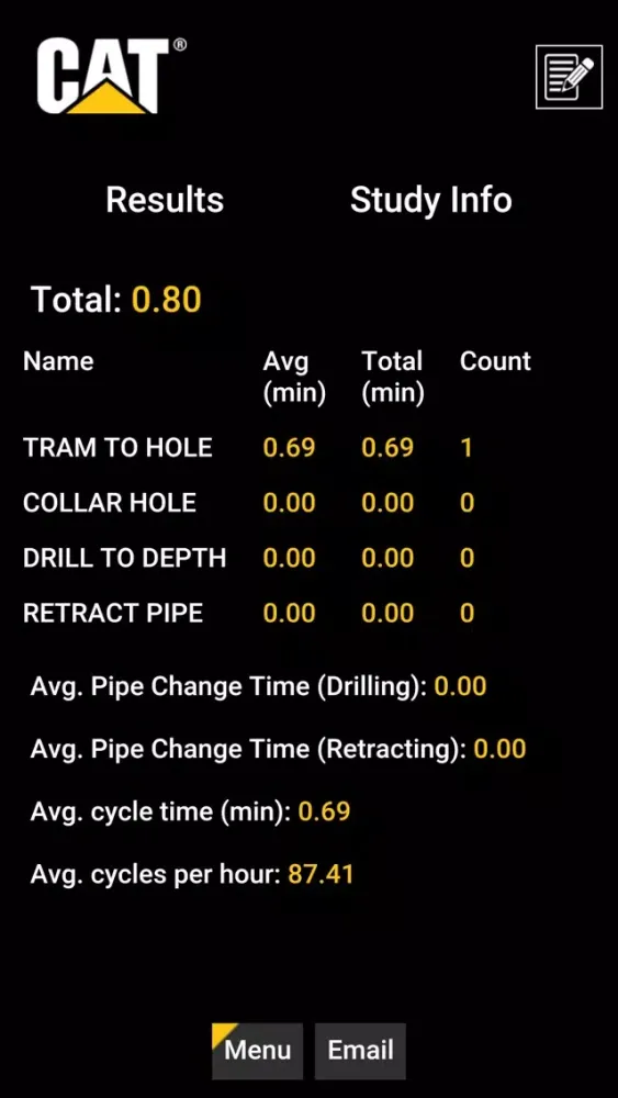 Screenshot di Cat® Drill Cycle Timer
