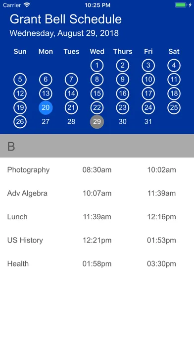 Capturas de tela do Grant Bell Schedule