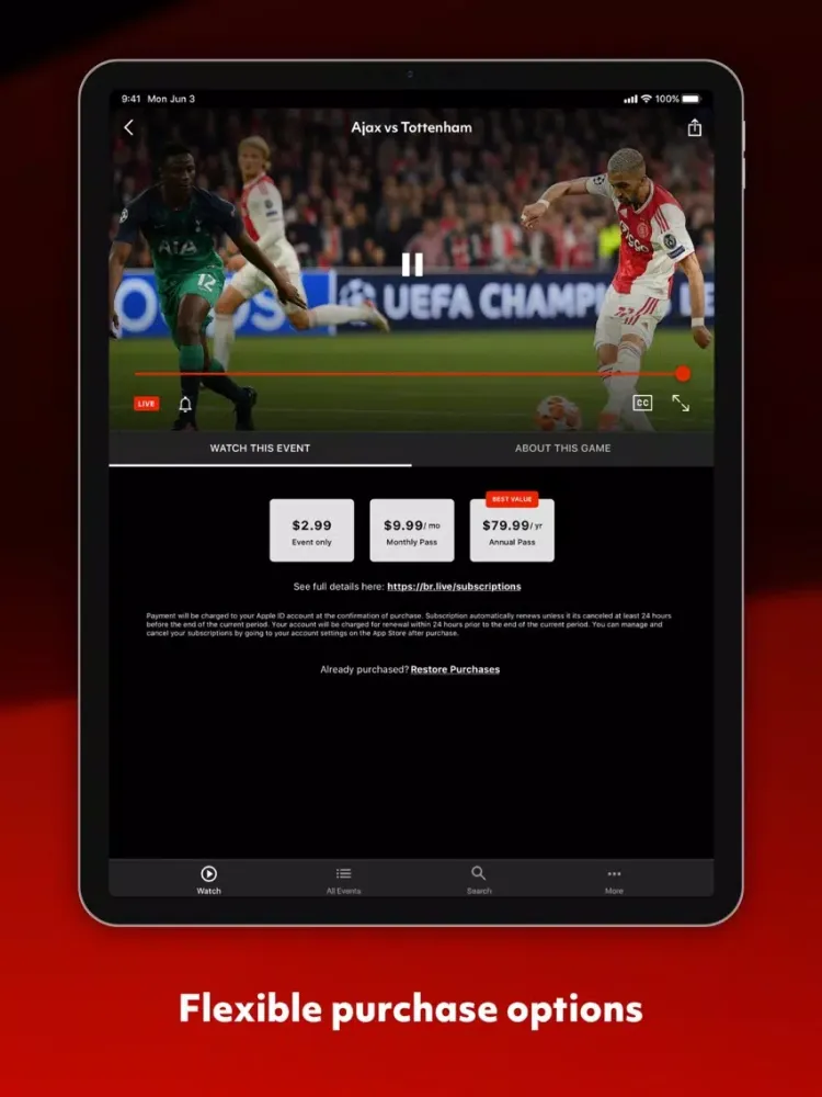Tangkapan skrin Bleacher Report Live iPad 