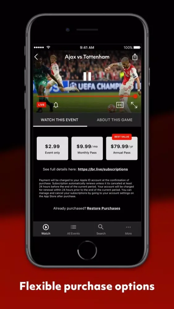 Tangkapan skrin Bleacher Report Live