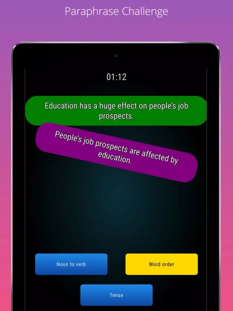 Ảnh chụp màn hình của WORDZ@gym IELTS: Reading speed iPad 