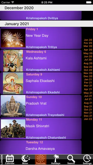 Tangkapan skrin India Panchang Calendar 2021