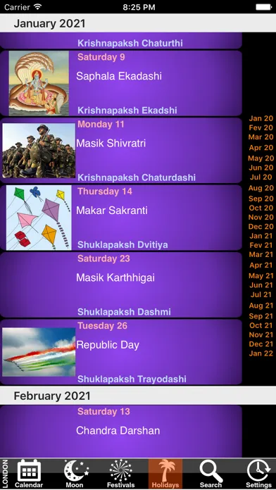 Tangkapan skrin India Panchang Calendar 2021
