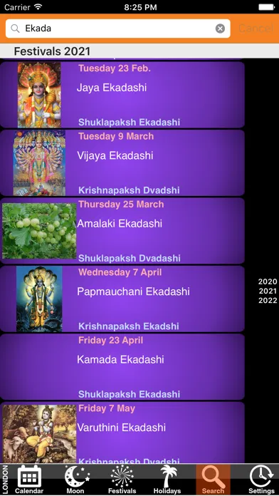 Tangkapan skrin India Panchang Calendar 2021