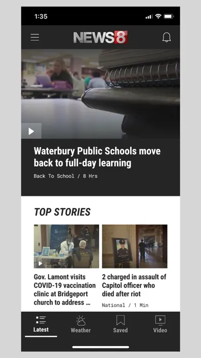 Capturas de tela do WTNH News 8