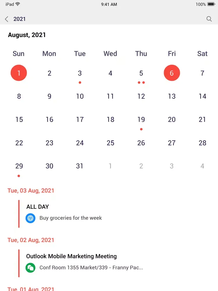 Calendar 2021 - Tasks, Agenda iPad  스크린샷